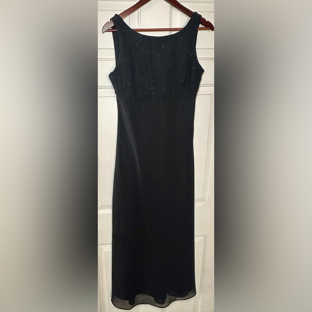 Vintage Harlow Black Floral Beaded Front Long Maxi Dress Size 8 Evening‎ Gown.